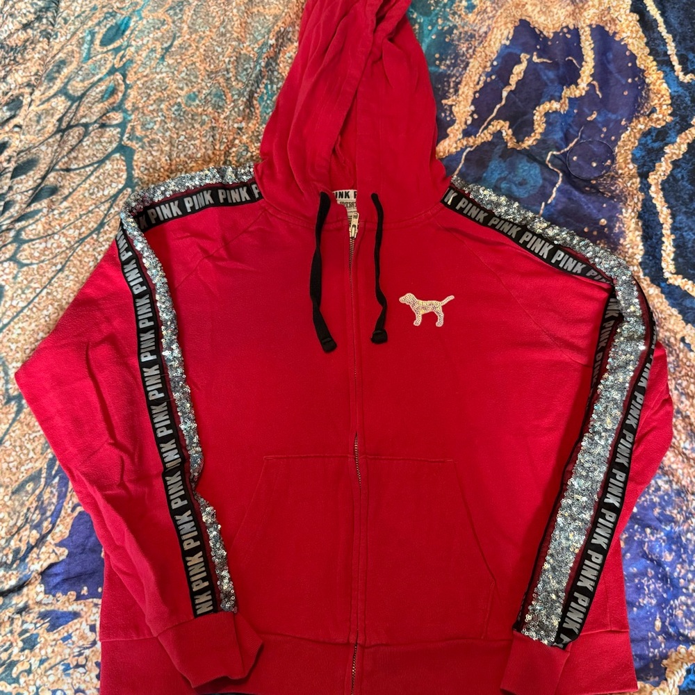 PINK Victoria's Secret Red Hoodie with Black Accents